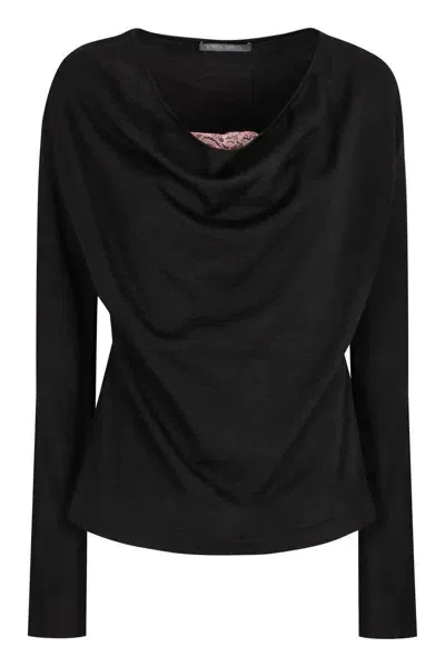 Alberta Ferretti Knitted Wool-blend Top In Black