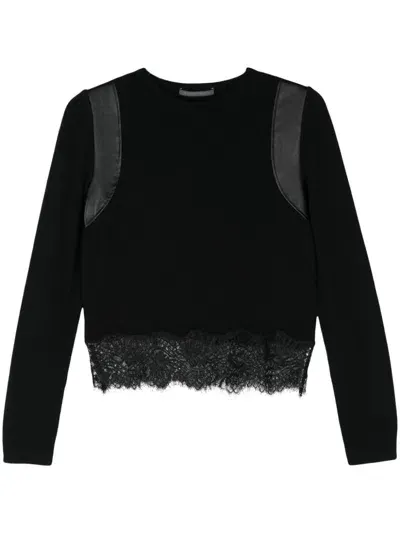 Alberta Ferretti Lace-trim Sweater In Black