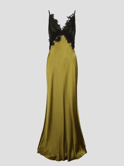 Alberta Ferretti Long Embroidered Dress In Green