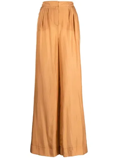 Alberta Ferretti Long-line Silk Palazzo Pants In Brown