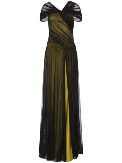 Alberta Ferretti Long Sheer Drapped Dress In Green