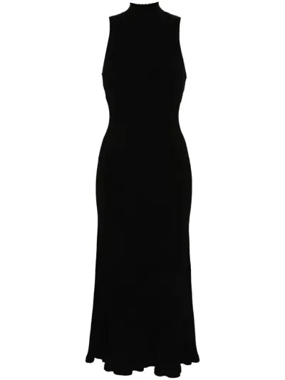 Alberta Ferretti Ribbed-knit Maxi Dress In Black