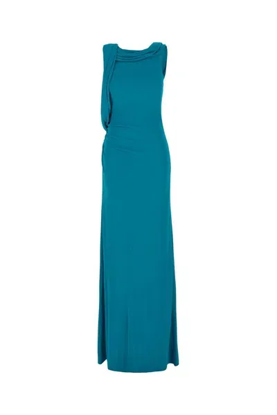 Alberta Ferretti Ruched Detail Crepe Maxi Dress In Green