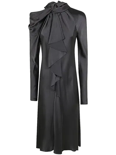 Alberta Ferretti Satin Midi Dress In Grey