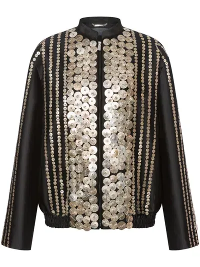 Alberta Ferretti Sequin-embellished Satin Bomber Jacket In Black