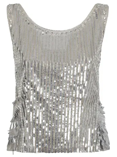 Alberta Ferretti Sequined Tank Top In Grey