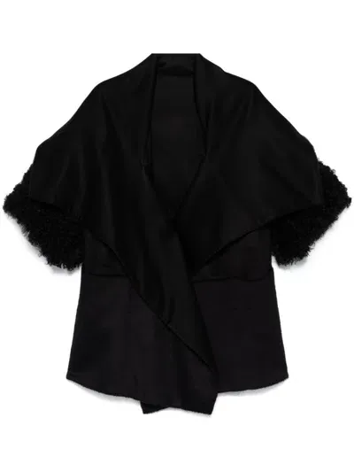 Alberta Ferretti Shearling-trim Cape In Black