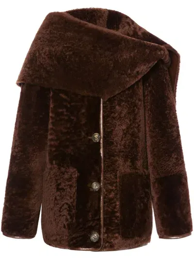 Alberta Ferretti Sheepskin Long Coat In 0093 - Marrone