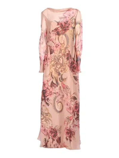 Alberta Ferretti Floral-print Slink Maxi Dress In Pink