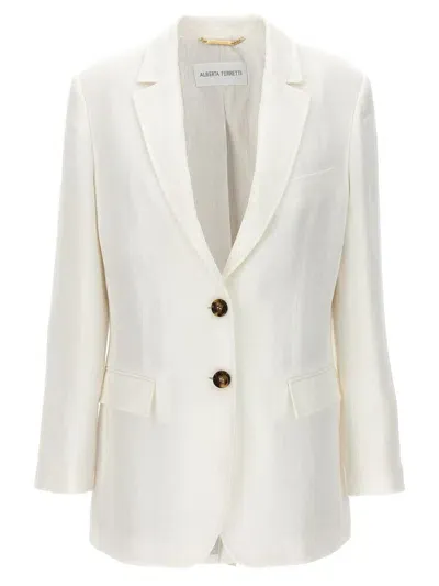 Alberta Ferretti Single-breasted Linen Blazer In White