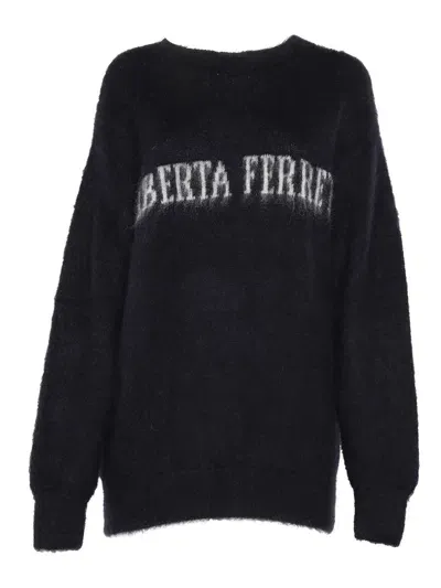 Alberta Ferretti Logo Mohair Blend Knit Sweater In Multi