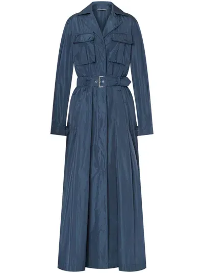 Alberta Ferretti Taffeta Belted Trench Coat In Blue