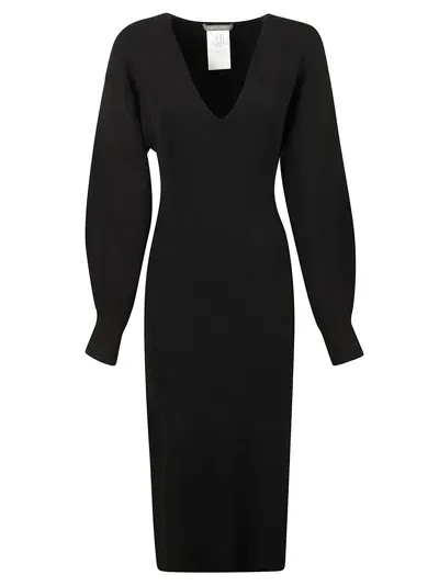 Alberta Ferretti V-neck Ribbed-knit Dress In Black