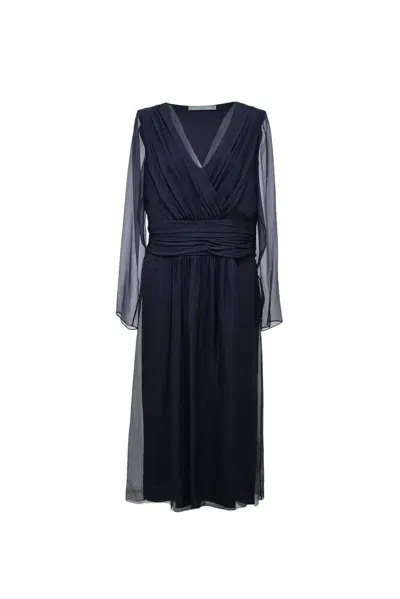 Alberta Ferretti V-neck Midi Chiffon Dress In Blu