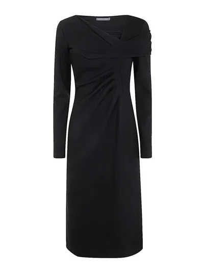 Alberta Ferretti Jersey Milano Stitch Midi Dress In Negro