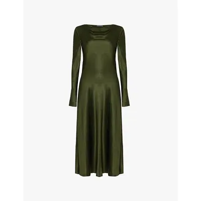 Alberta Ferretti Womens Green Satin-texture Draped-neckline Woven-blend Midi Dress