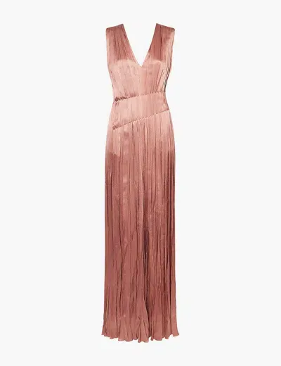 Alberta Ferretti Pleated V-neckline Woven Maxi Dress In Violet