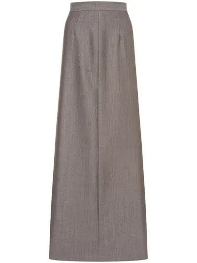 Alberta Ferretti Wool Tweed Long Skirt In Black