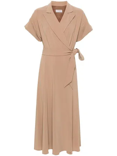 Alberto Biani Crepe Midi Dress In Brown