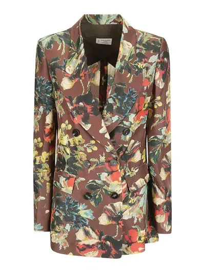 Alberto Biani Double-breasted Tapestry Silk Jacket In Multicolor