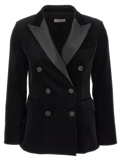 Alberto Biani Velvet Double-breasted Blazer In Black