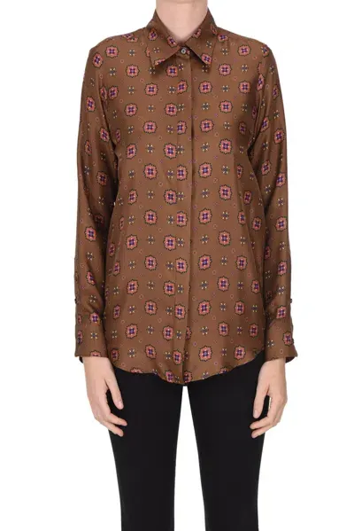 Alberto Biani Printed Silk Shirt In Brown