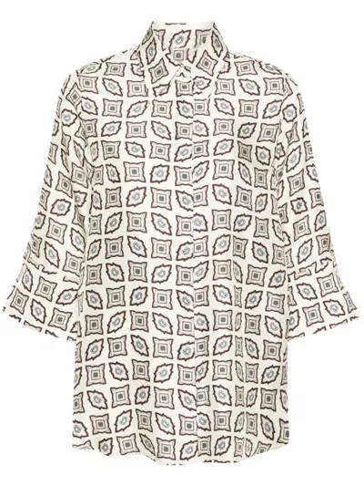 Alberto Biani Geometric-print Silk Shirt In White