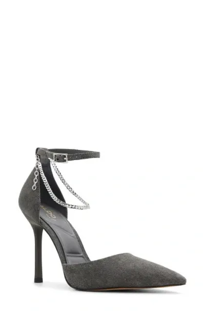 Aldo Aurelina Chain Ankle Strap Pointed Toe Pump In Dark Grey