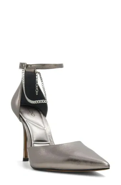 Aldo Aurelina Chain Ankle Strap Pointed Toe Pump In Grey