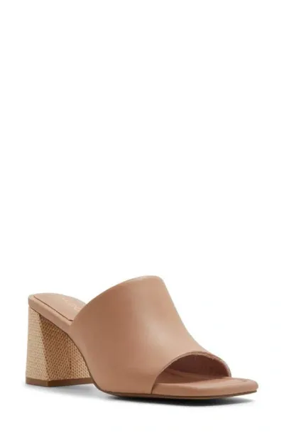 Aldo Meshka Block Heel Slide Sandal In Medium Beige Smooth