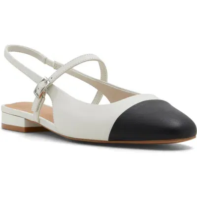 Aldo Sadey Slingback Mary Jane Cap Toe Flat In White/black