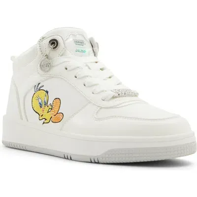 Aldo X Looney Tunes Tweety High Top Sneaker In Smooth Whi