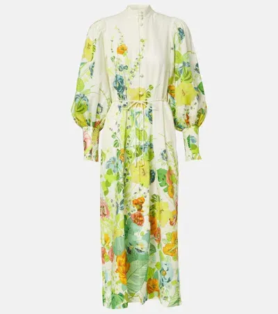 Alemais Constance Printed Linen Shirt Dress In Beige