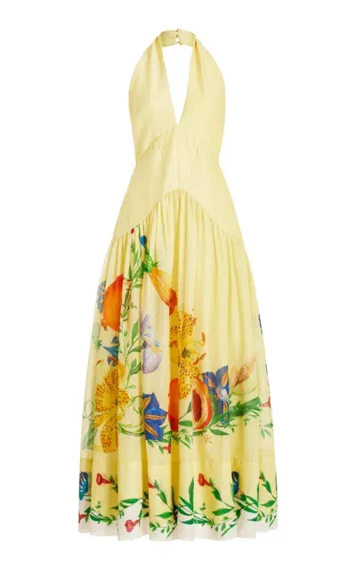 Alemais Dahlia Linen-blend Halter Gown In Yellow