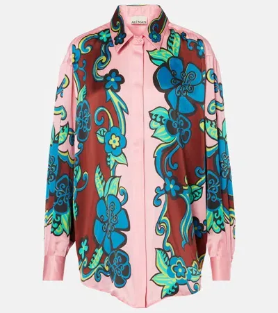 Alemais Floral Puff-sleeve Silk Satin Shirt In Multicoloured