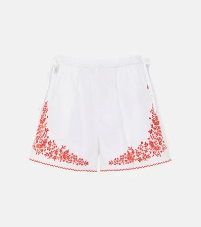 Alemais Hearts-embroidered Cotton Shorts In White