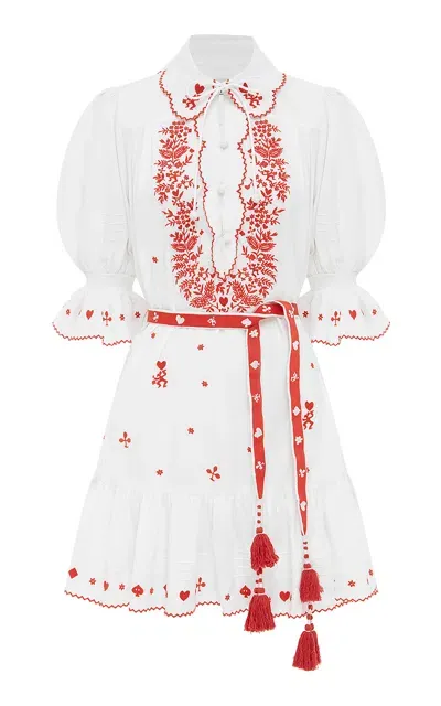 Alemais Hearts Embroidered Poplin Mini Dress In Ivory