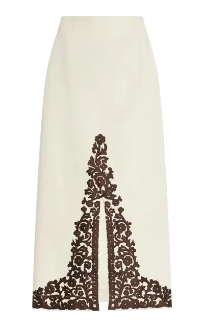 Alemais Lucy Embroidered Crepe Midi Skirt In White