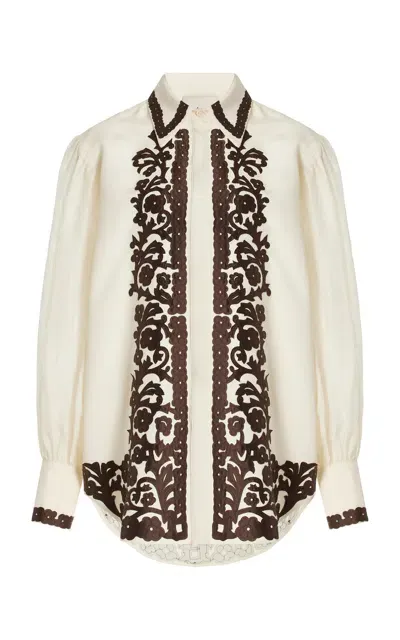 Alemais Lucy Embroidered Crepe Shirt In White