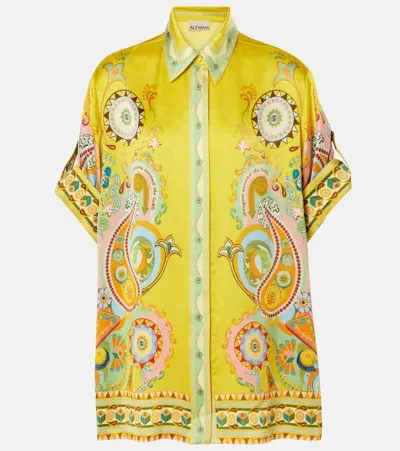 Alemais Pinball Printed Silk Shirt In Yellow