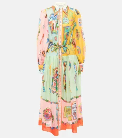 Alemais Printed Belted Ramie Shirt Dress In Multicoloured