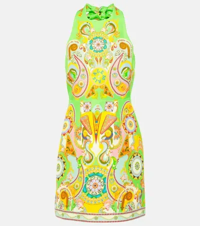 Alemais Printed Linen And Silk Minidress In Green