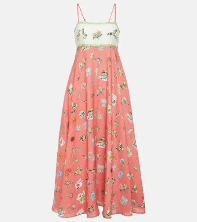 Alemais Printed Linen Maxi Dress In Multicoloured