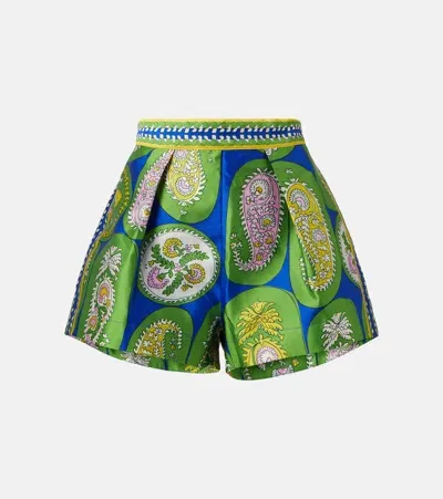 Alemais Printed Pleated High-rise Shorts In Green