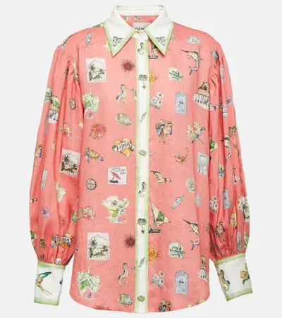 Alemais Puff-sleeve Printed Linen Shirt In Pink