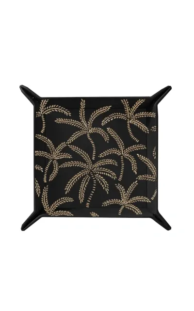 Alepel Abstract Palms Leather Tray In Black