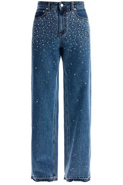 Alessandra Rich Baggy Jeans With Applique In Blue