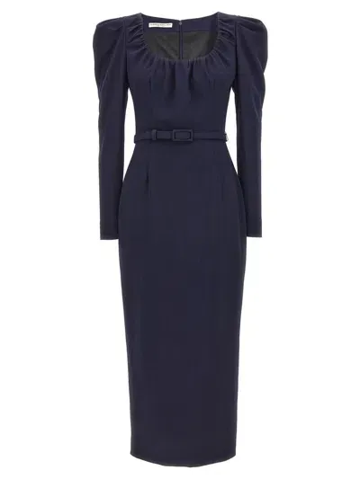 Alessandra Rich Belt Crepe Dress In Blue