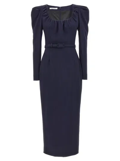 Alessandra Rich Belt Crepe Dress Dresses In Blue