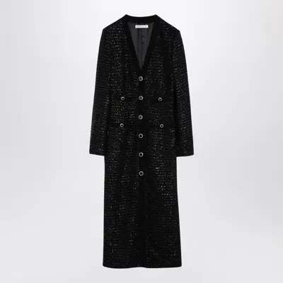 Alessandra Rich Black Sequin Tweed Midi Dress With Buttons